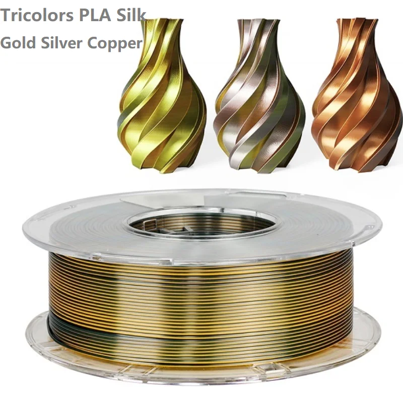 Filamento tricolore Seta PLA 1,75 mm 1 kg 500 g 250 g Stampante 3D PLA Filamento triplo Oro Argento Rame Materiale di stampa 3D Multicolor