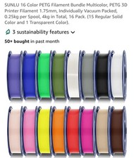 SUNLU 16 colori PLA filamento pacchetto stampante 3D multicolore 1,75 mm singolarmente