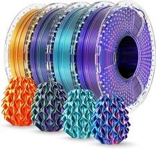 SUNLU Filamento Silk PLA+ 1,75mm Multicolore 250Gx4, PLA Lucido Setoso più Stampa 3D