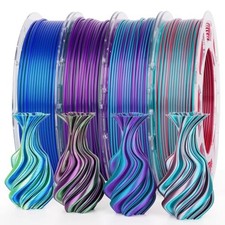 AMOLEN Silk PLA 3D Printer Filament Bundle, Shiny Dual Color PLA Filament 1.75mm