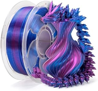 Filamento per stampante 3D PLA+ a triplo colore, 1,75 mm, senza grovigli, peso netto 250 g, PLA seta 3 in 1, blu+viola
