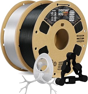 OVERTURE PETG Filament 1.75mm, 2kg Spool (4.4lbs), Neatly Wound Durable PETG Filament for 3D Printer, Dimensional Accuracy +/- 0.02mm (Black*1+Transparent*1)