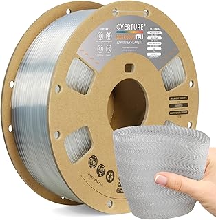 OVERTURE TPU Filament 1.75mm, Flexible 95A Soft High Speed 1kg Spool Cardboard, Accuracy +/- 0.02mm (HS Clear TPU)