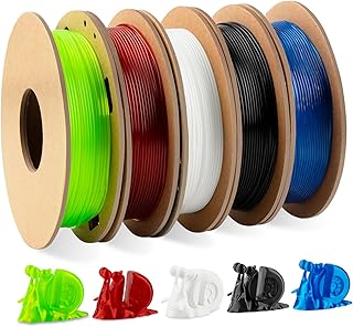TPU Filament 1.75mm Bundle, TINMORRY TPU 3D Drucker Filament, 200g x 5 Spools, Black+White+Transparent red+Transparent green+Transparent blue