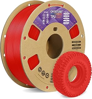 OVERTURE 1kg TPU Filament 1.75mm Flexible TPU 3D Printer Filament, High Liquidity, Dimensional Accuracy +/- 0.02mm, for 3D Printer (Red)