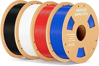 DEEPLEE PETG Rapid Filament 1.75 mm, Pack 4 kg: Black + White + Red + Blue (4 x 1 kg), High Impact Resistance, Printing Up to 638 mm/s for FDM 3D Printers