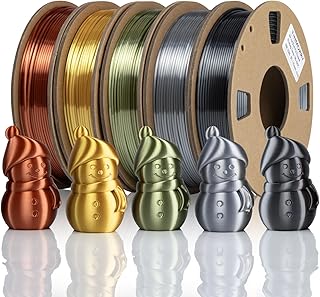 Silk PLA Filament 1.75 mm Combipack, TINMORRY 3D Printer Filament, Poids Net 1.25 kg, Gold+Silver+Copper+Bronze+Iron Black