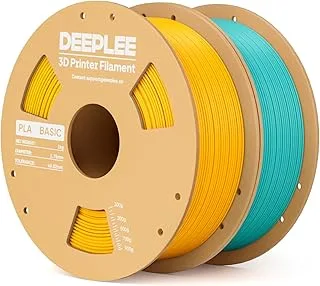 DEEPLEE PLA Basic Filament 1.8 mm, Pack 2 kg: Warm Yellow + Turquoise (2 x 1 kg), Accuracy ±0.2 mm, Anti-clogging Wrapping for FDM Printers