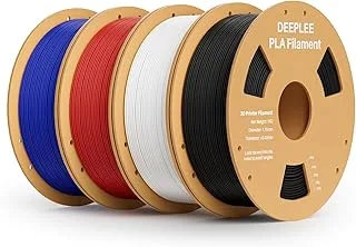 DEEPLEE PLA Filament 1.8 mm, Pack 4 kg: Black + White + Red + Dark Blue (4 | Pack PLA Filament Bundle Spool for FDM 3D Printers, High Accuracy +/- 0.02mm, PLA Lot