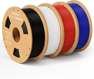 DEEPLEE PLA+ Filament 1.8 mm, Greater Strength and Toughness, 4 kg Pack: Black + White + Red + Dark Blue (4 × 1 kg), Accuracy ±0.2 mm for FDM 3D Printers