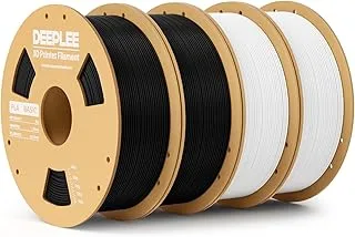 DEEPLEE PLA Basic Filament 1.75 mm, Pack 4 kg: 2 x Black + 2 x White (4 x 1 kg), Accuracy ±0.2 mm, Anti-clogging Wrapping for FDM Printers