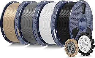 SUNLU 4KG Packet PLA+2.0 Filament for 3D Printer PLA+ 1.75mm, Stronger and Stronger, 1kg per spool, 4kg in total, Black+White+Grey+Oak (Wood)