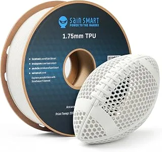 Filamento TPU SainSmart da 1,75 mm, confezione da 1 kg (2,2 libbre) in TPU flessibile 95A, precisione ±0,05 mm, filamento per stampanti 3D, compatibile con la maggior parte delle stampanti FDM, bianco