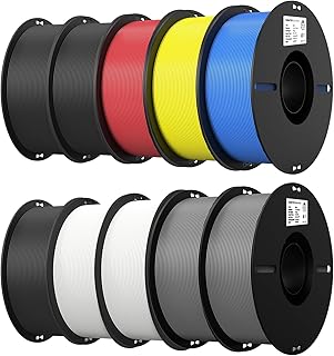 Creality Ender PLA Filamento 1,75 mm per Stampante 3D, Bobina 10 kg (22 libbre), Dimensionale +/- 0,02 mm, Adatta Stampanti 3D (Nero*3+Bianco*2+Grigio*2+Rosso*1+Blu*1+Giallo*1)