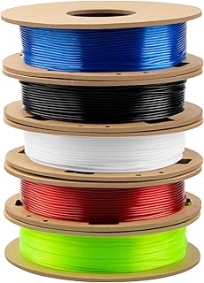 TINMORRY - Filamento in TPU per stampante 3D da 1,75 mm, 5 bobine da 200 g, nero+bianco+rosso trasparente+blu trasparente+verde trasparente