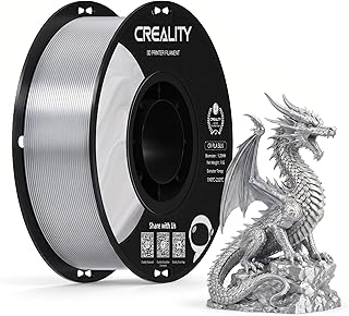 Creality CR-Silk PLA Filament Silver 1.75 mm 1 kg, 3D Printer Filament Shiny Silk Effect, Metallic Finish for Art and Decoration, Accuracy +/- 0.02 mm, Tangle Free and Clogging