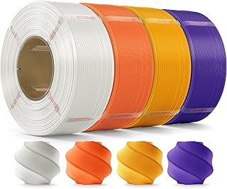 Filamento PLA 1,75 mm, 3D Filamento per Stampante con Precisione Dimensionale +/- 0.02mm, 4kg Refill Compatibile con la Bobina Riutilizzabile di Bambu Lab, Bianco+Arancione+Giallo Scuro+Viola