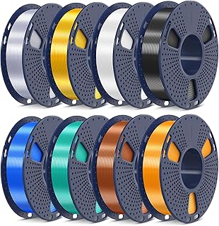 SUNLU Silk PLA Plus Filamento Bundle, Filamento Silk PLUS Multicolore per Stampante 3D, Finitura Liscia e Setosa, Bobine da 0,25kg, 2kg in Totale, Nero+Bianco+Oro Chiaro+Argento+Ottone+Rame+Blu+Verde