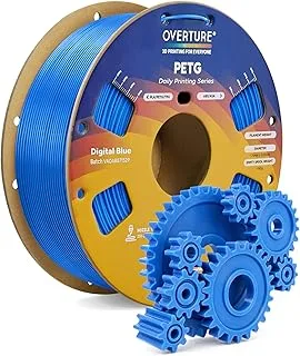 OVERTURE PETG Digital Blue Filament 1.75mm, 1kg Spool (2.2lbs), Neatly Wound Rapid PETG Filament for 3D Printer, Dimensional Accuracy +/- 0.02mm, 3D Printer Filament (Digital Blue)