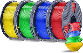 SUNLU Filamento PLA+ 4KG, Filamento PLA Plus per Stampanti 3D 1.75mm ±0.02mm, Maggiore Tenacità, 1kg/Bobina, 4 Bobine, Rosso Trasparente+Blu Trasparente+Verde Trasparente+Giallo Trasparente