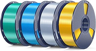 SUNLU Silk PLA+ Filament 1.75 mm 4 kg, Smooth and Silky Finish for 3D Printer, Good Color Rendering, 3D Printing Filament, 1kg per Spool, 4 Rolls, SILK Light Gold+Silver+Blue+Green
