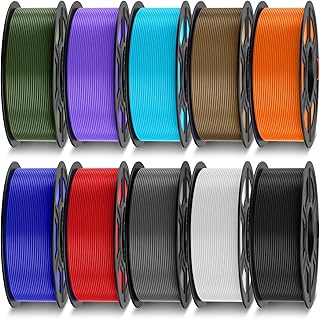 TECBEARS PLA Filament Multicolor Bundle 1.75 mm 10 kg, 3D Printer Filament, Dimensional Accuracy +/- 0.02 mm, Black+ White+ Grey+ Cyan+ Orange+ Purple+ Blue+ Brown+ Olive Green+ Red